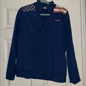 Vineyard Vines Navy Quarter-Zip Pullover with American Flag Accents